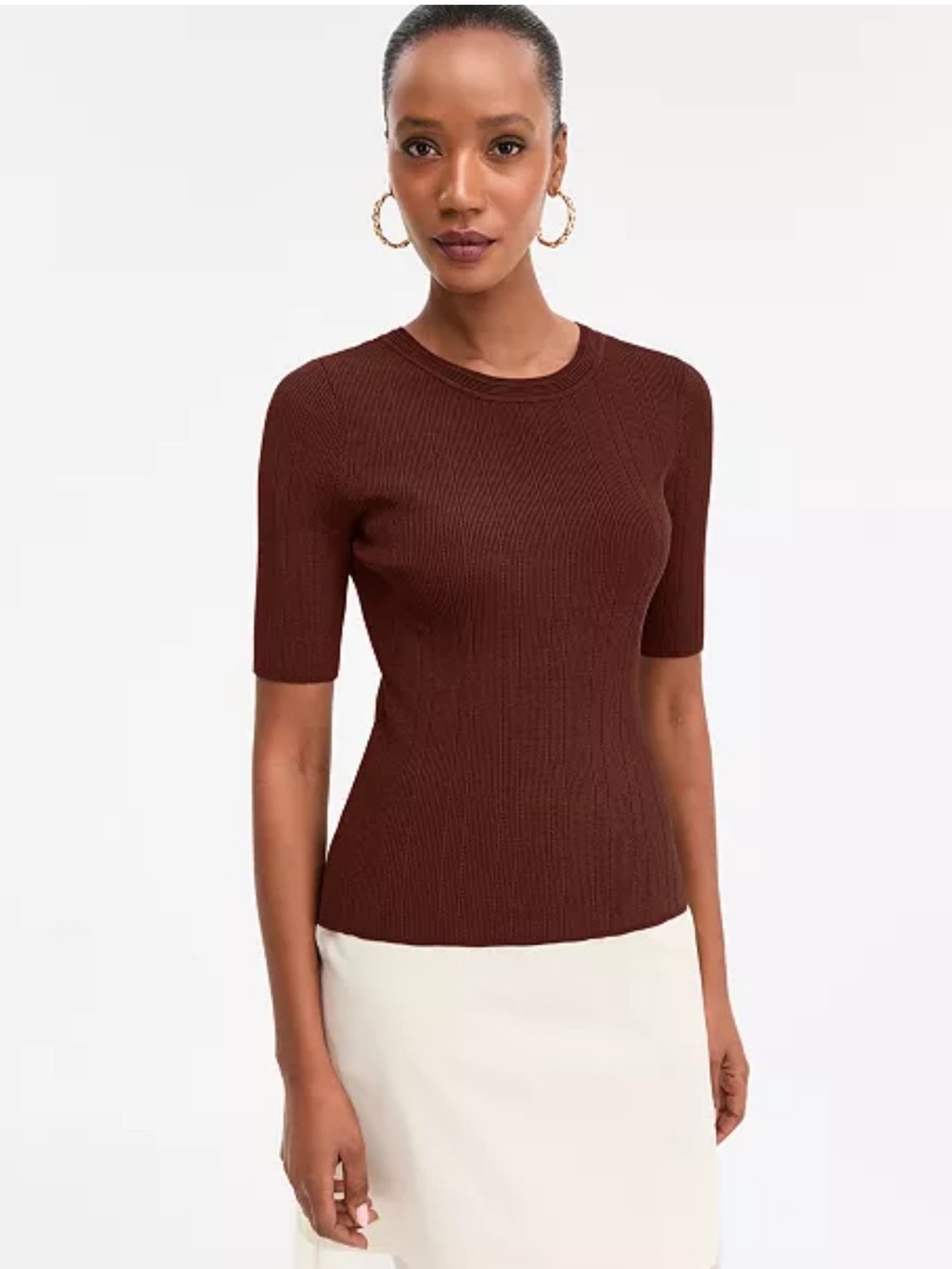 INC International Concepts Ribbed Short-Sleeve Top